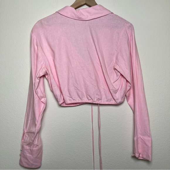 Open Edit Women Linen Top Small Bubblegum Pink Lagenlook Crop Coastal - Picture 12 of 12